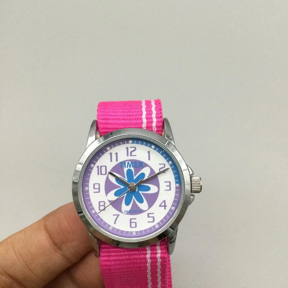 Timex Girls Watch 31mm Floral Dial Pink Nylon Indiglo WR 30M New Battery